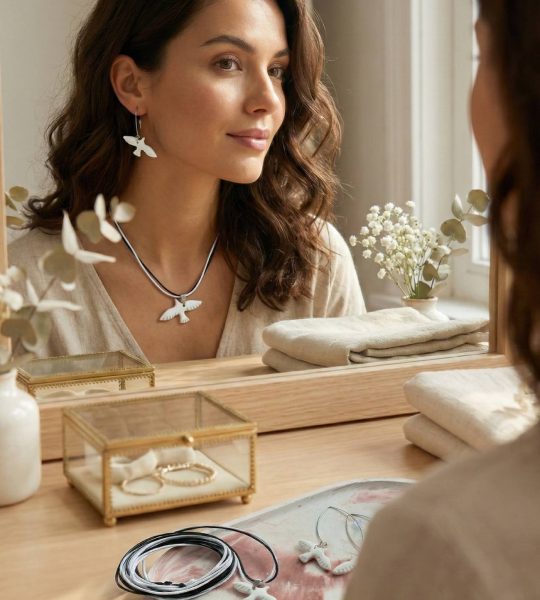 Комплект прикрас сережки та кулон білі голубки полімерна глина