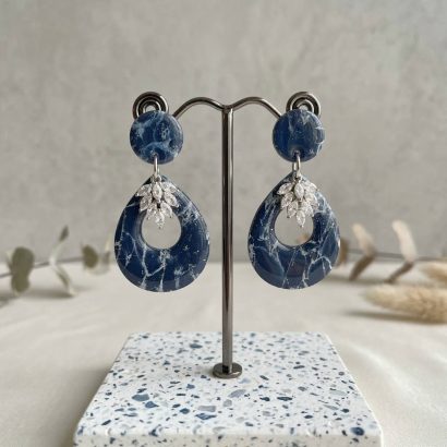 Жіночі зимові сережки овальні сині полімерна глина