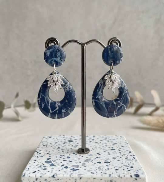 Жіночі зимові сережки овальні сині полімерна глина