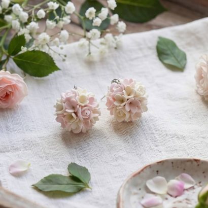 Жіночі сережки кульки рожеві міні квіти полімерна глина