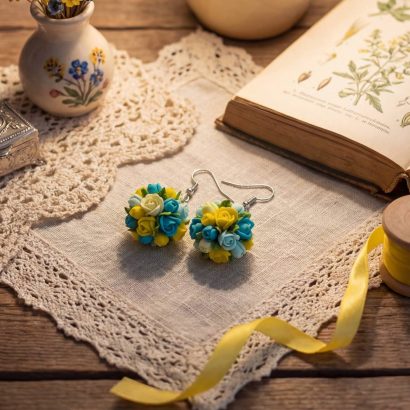 Сережки з полімерної глини маленькі троянди Ukraine