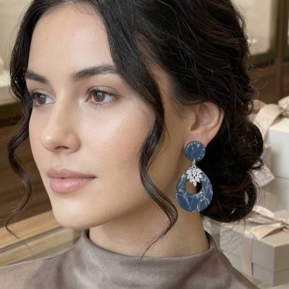 Жіночі зимові сережки овальні сині полімерна глина