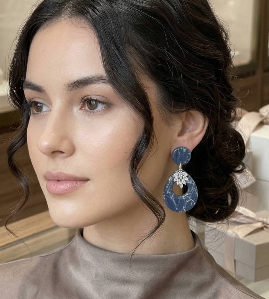 Жіночі зимові сережки овальні сині полімерна глина