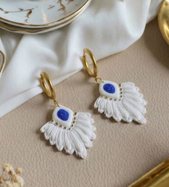 Жіночі сережки з полімерної глини сині в стилі бохо