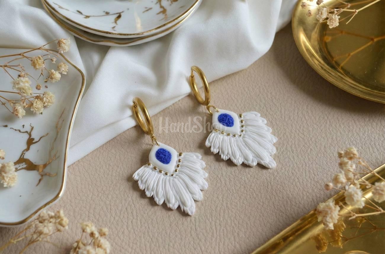 Жіночі сережки з полімерної глини сині в стилі бохо Жіночі сережки з полімерної глини сині в стилі бохо