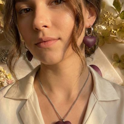 earrings and heart pendant