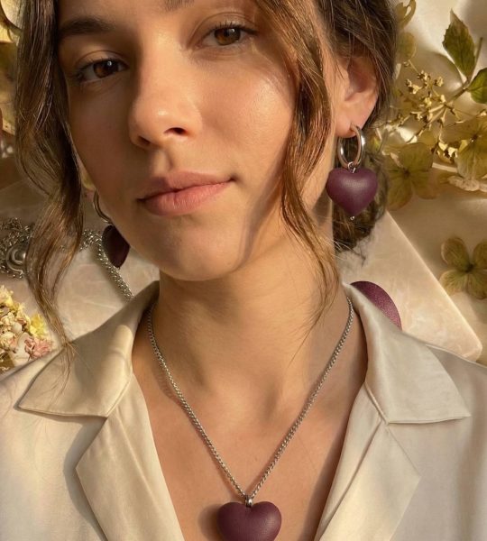 earrings and heart pendant