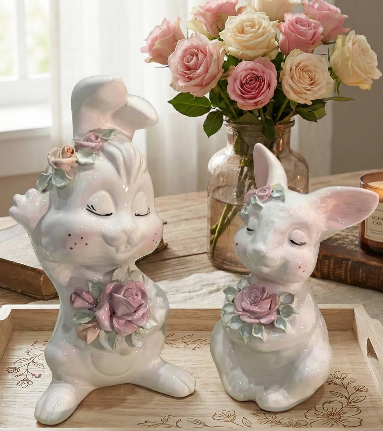 Сувенірний набір білих порцелянових зайців пара, 2 шт Сувенірний набір білих порцелянових зайців пара, 2 шт
