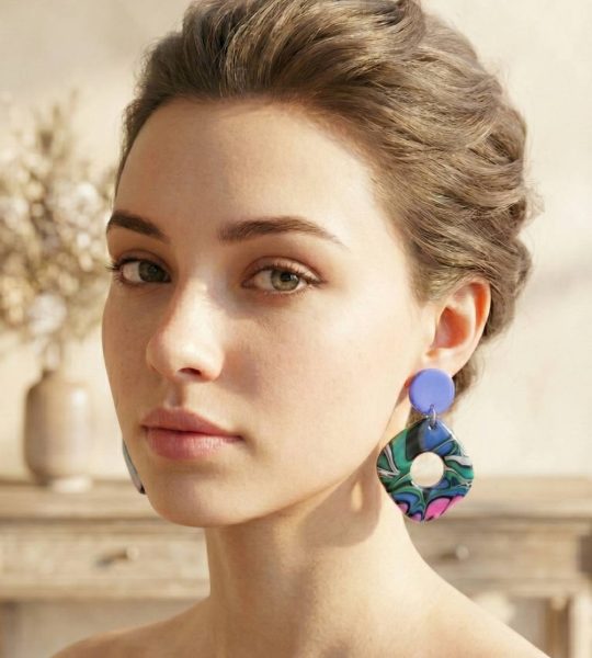 Авторські сережки з полімерної глини геометричні сині