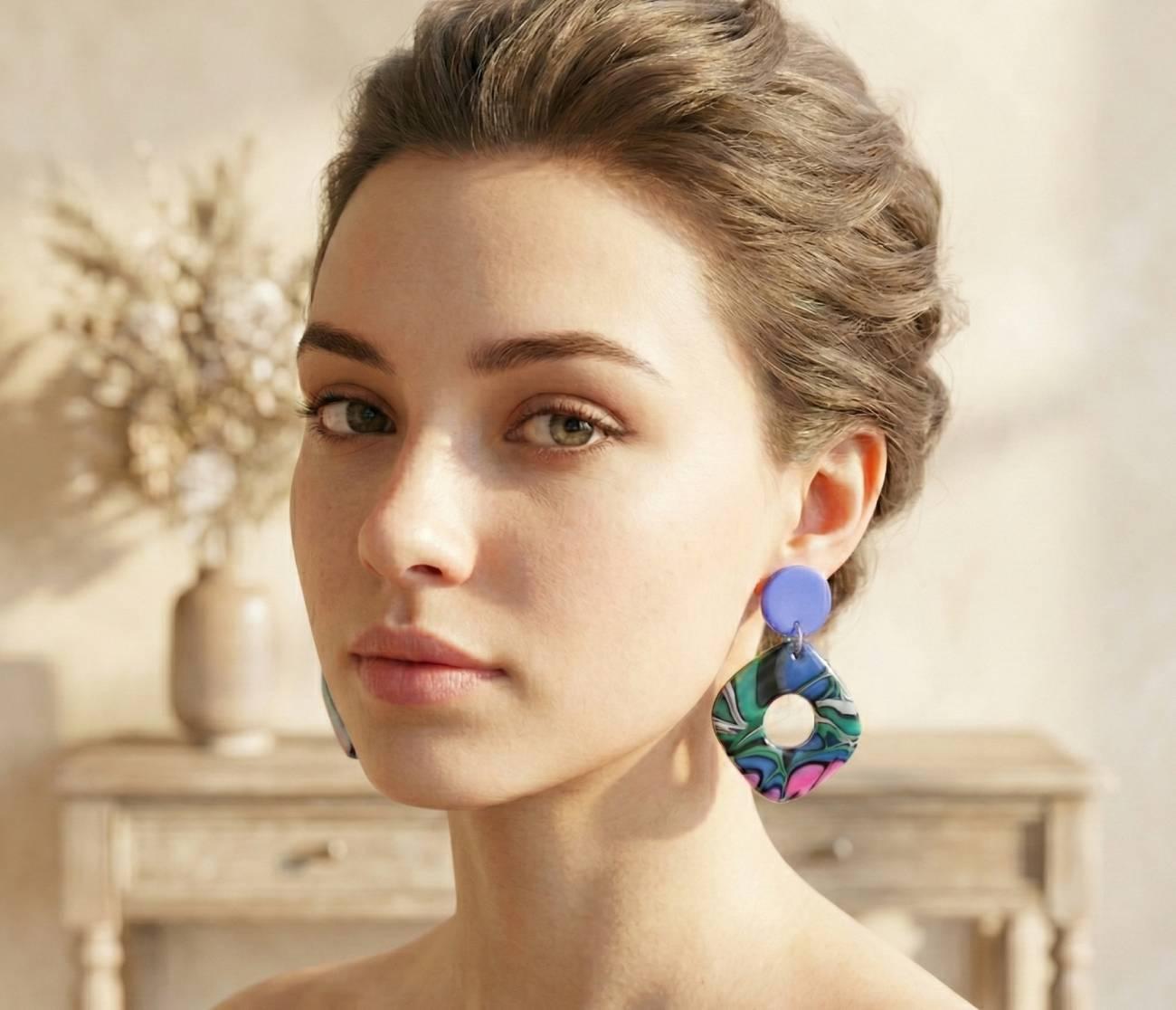 Авторські сережки з полімерної глини геометричні сині Авторські сережки з полімерної глини геометричні сині