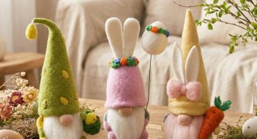 Казковий весняний гномик ручного валяння з натуральної вовни - унікальний великодній декор для дому