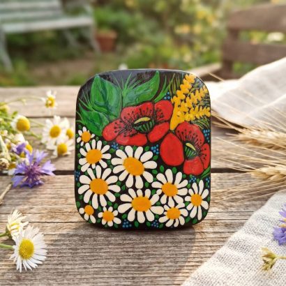 Дерев’яна резинка для волосся ручний розпис польові квіти