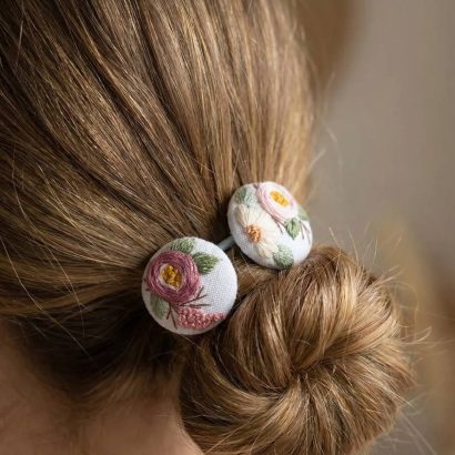 Дитячі резинки для волосся квіточки, ручна вишивка 2 шт