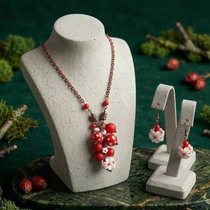 Прикраси сережки та кулон намистини лемпворк скло