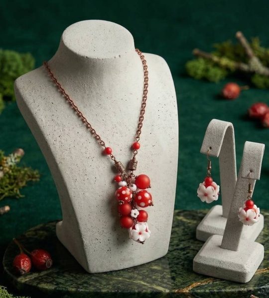 Прикраси сережки та кулон намистини лемпворк скло