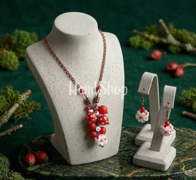 Комплект серьги и подвеска кулон из бусин лэмпворк — фото 1