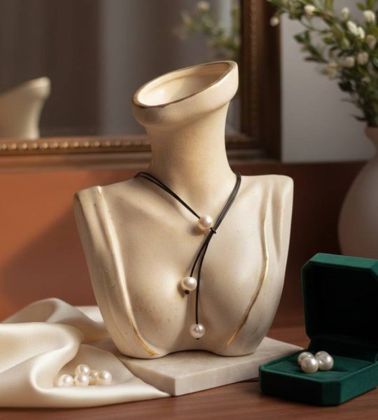 Жіноче кольє кулон натуральні перли та шкіряний шнур