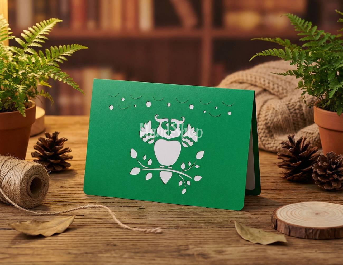 Чоловіча вітальна 3d листівка на день народження сова Чоловіча вітальна 3d листівка на день народження сова