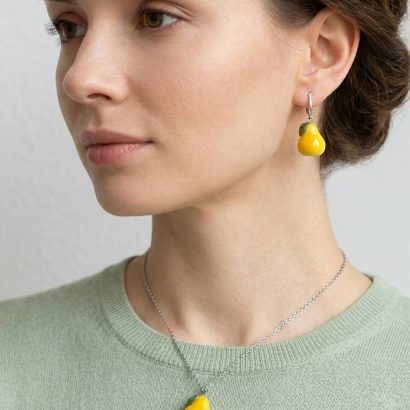 clay pear pendant and earrings