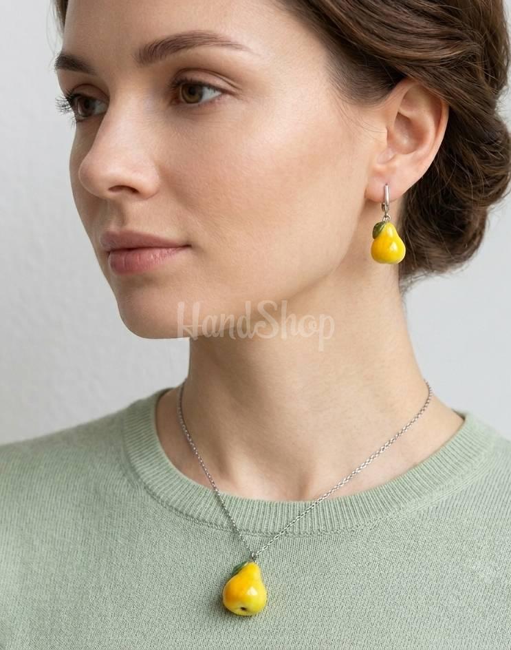clay pear pendant and earrings clay pear pendant and earrings