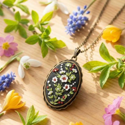 Жіночий кулон овал квіти філігрань полімерна глина