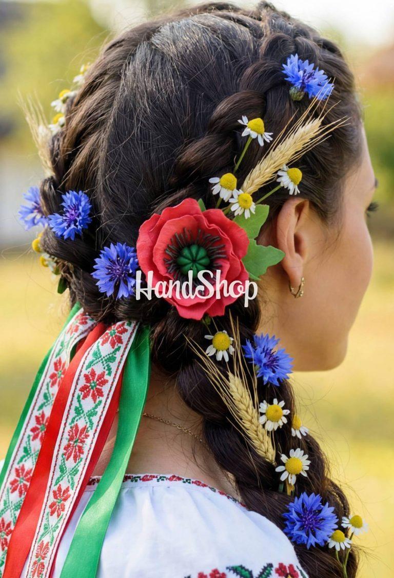 Зажим/брошка цветы из фоамирана красные маки — фото 2