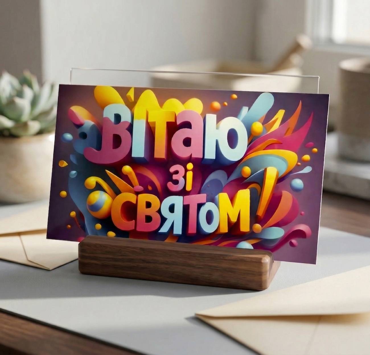 Святковий конверт для грошей «ВІТАЮ ЗІ СВЯТОМ!» - компактний та елегантний аксесуар на день народження та випускний