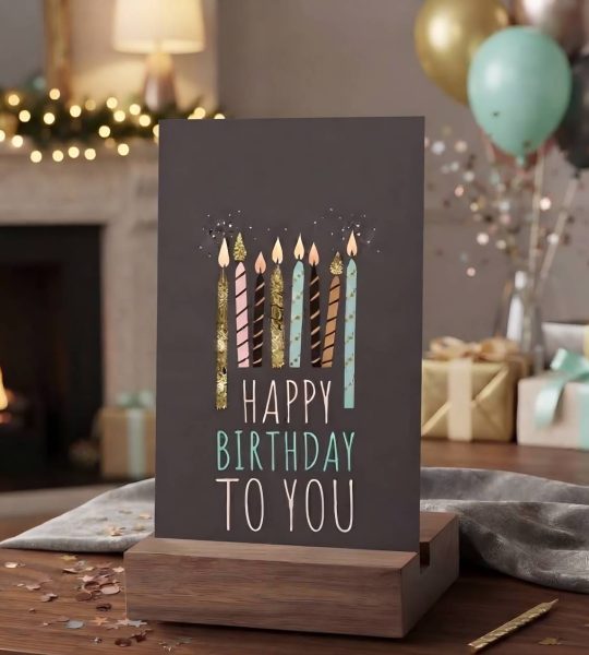 Вітальний святковий коричневий конверт зі свічками HAPPY BIRTHDAY