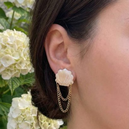 Авторські жіночі літні морські сережки мушля з ланцюжком