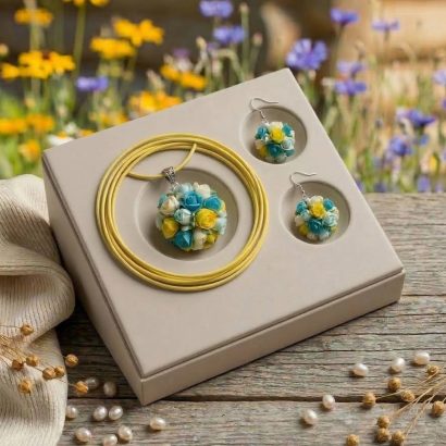Прикраси зі глини сережки та кулон трояндочки Ukraine