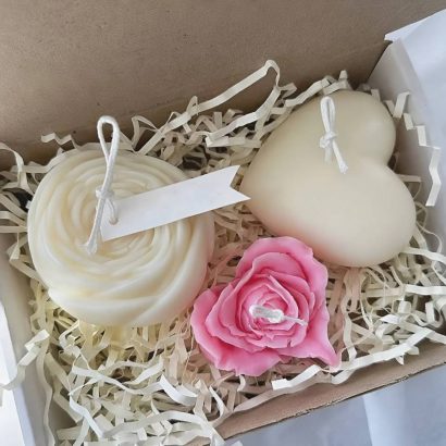 Набір свічок сердечок валентинок та троянди з воску, 3 шт