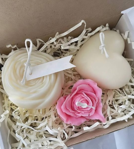 Набір свічок сердечок валентинок та троянди з воску, 3 шт