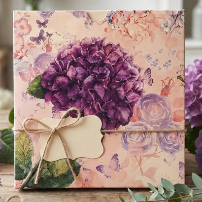 Жіночий конверт для грошей листівка фіолетові гортензії