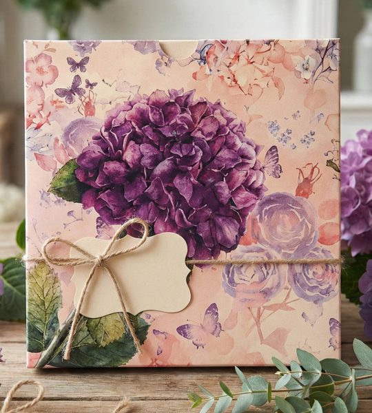 Жіночий конверт для грошей листівка фіолетові гортензії