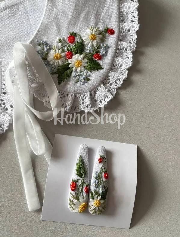 Заколочки для волосся квіти ромашки та суничка, вишивка Заколочки для волосся квіти ромашки та суничка, вишивка