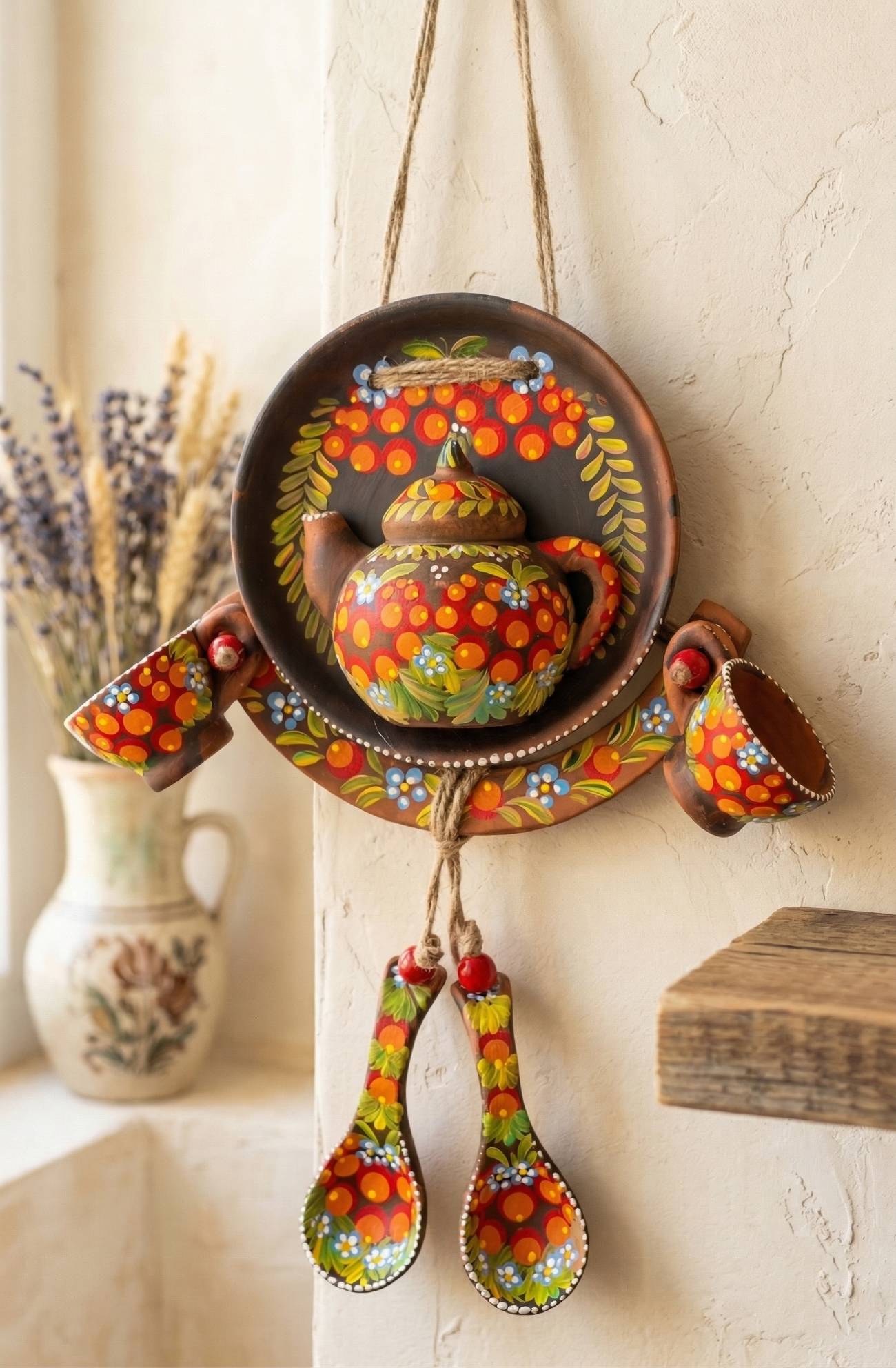 Авторська керамічна підвіска-панно коромисло з петриківським розписом - гармонія традицій і сучасного стилю