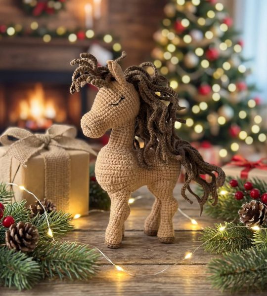 Авторська іграшка символ 2026 року в'язаний коник сувенір