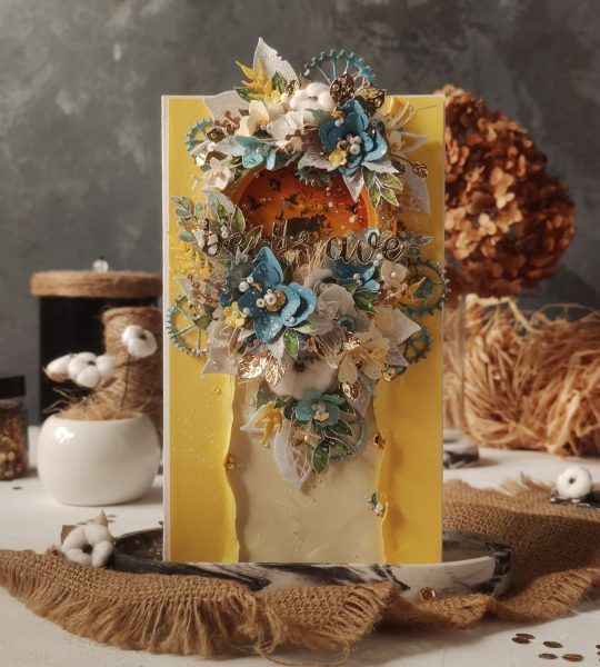 Листівка ручної роботи на день народження об'ємна квіти