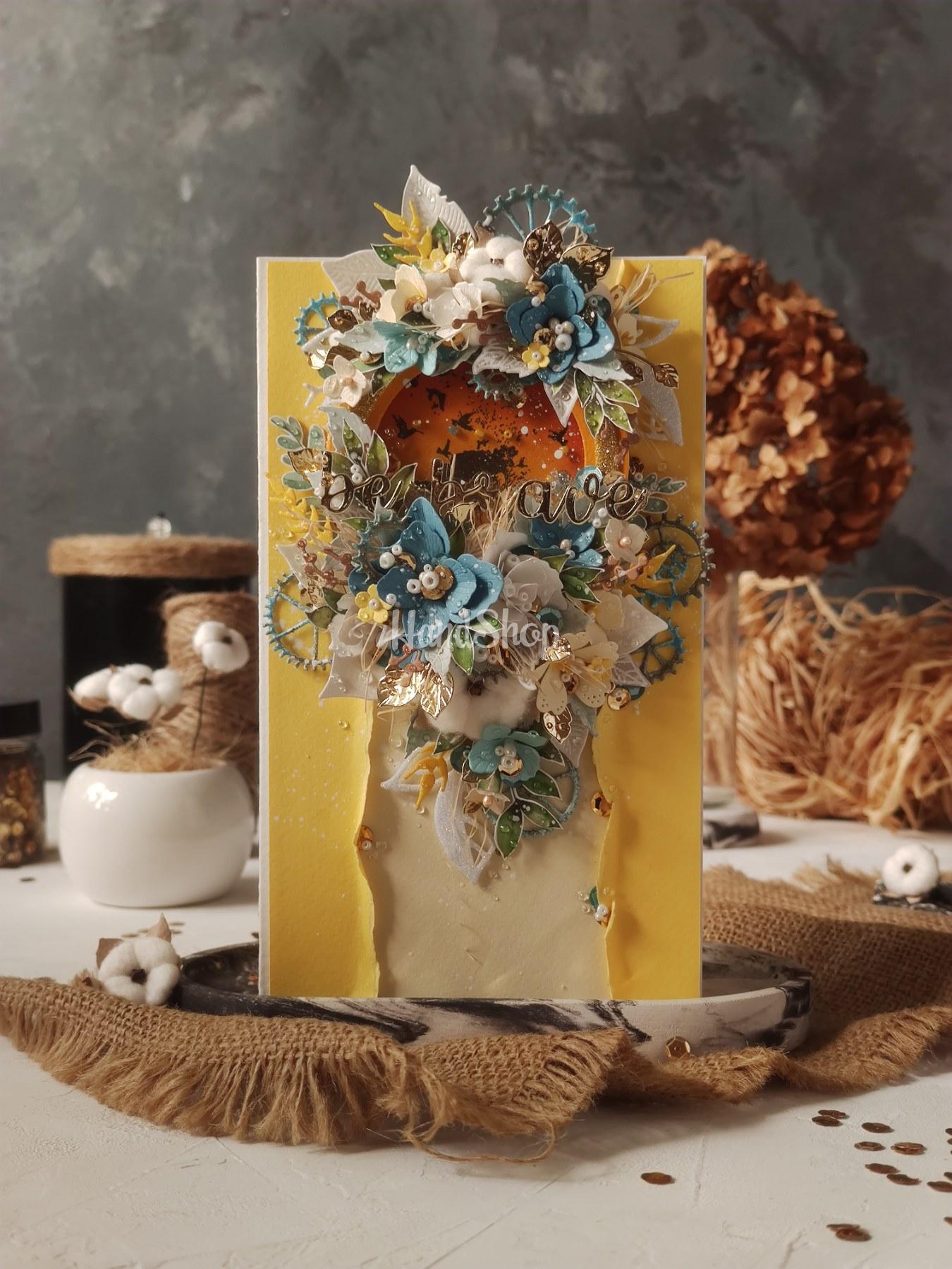 Листівка ручної роботи на день народження об'ємна квіти Листівка ручної роботи на день народження об'ємна квіти