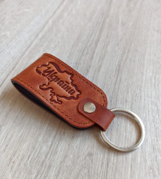 Сувенир брелок для ключей Украина карта кожа коричневый