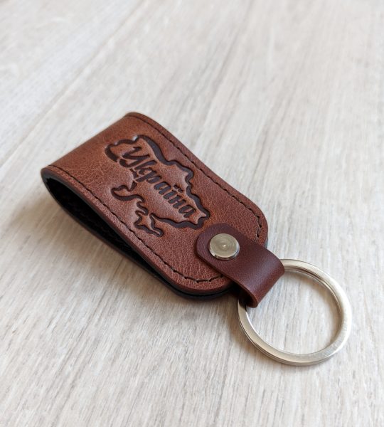Сувенир брелок для ключей Украина карта кожа brown