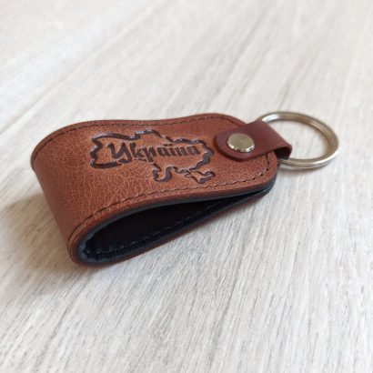 Сувенир брелок для ключей Украина карта кожа brown
