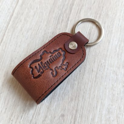 Сувенир брелок для ключей Украина карта кожа brown