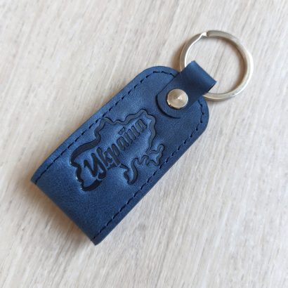 Сувенир брелок для ключей Украина карта кожа синий