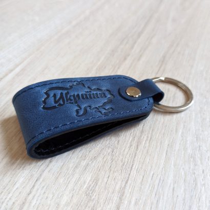 Сувенир брелок для ключей Украина карта кожа синий