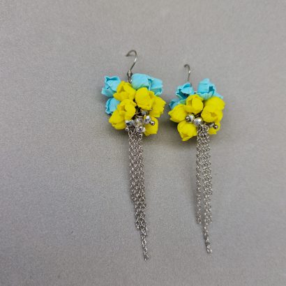 Женский цветочные патриотичные серьги с длинной цепочкой