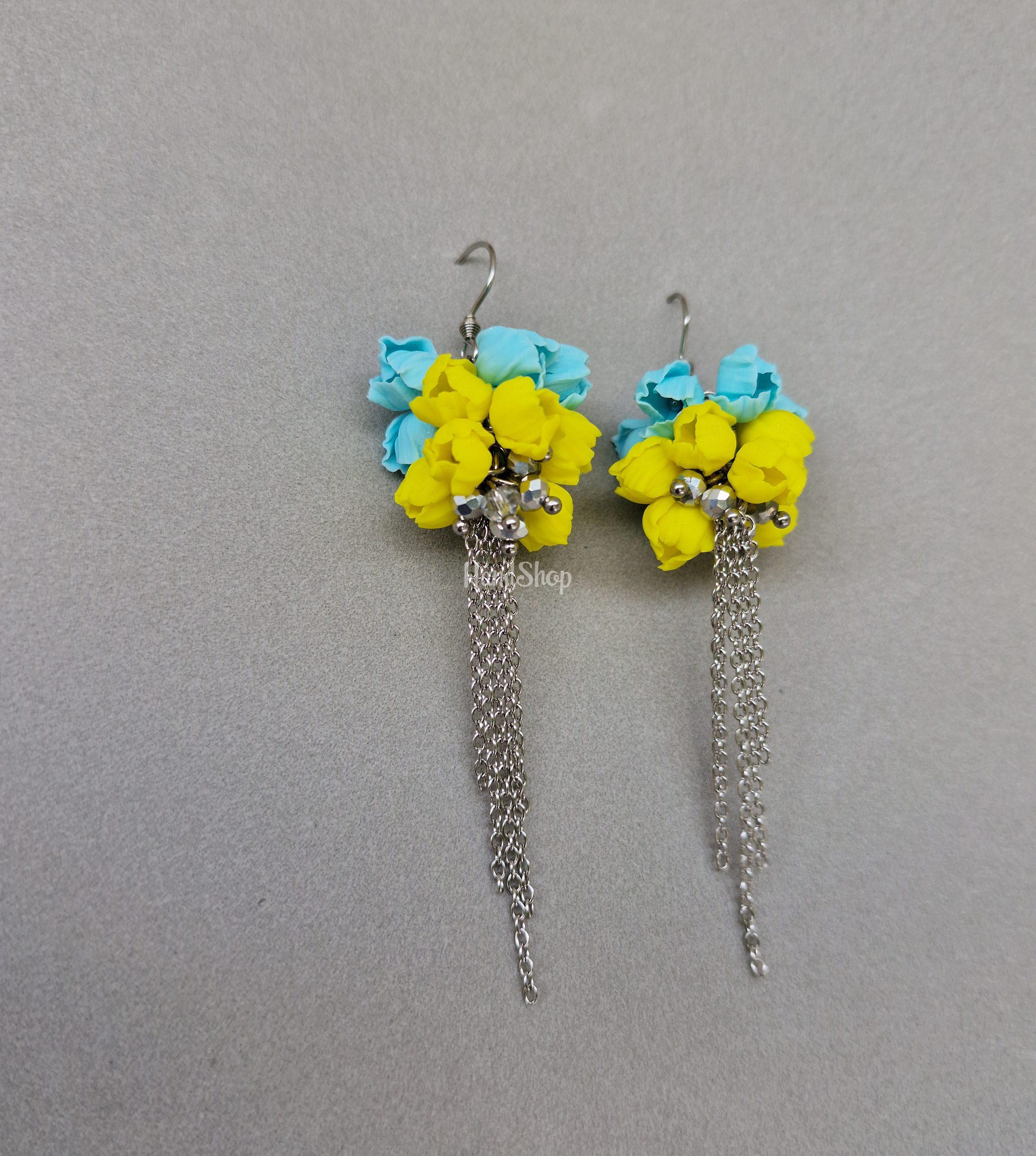 Женский цветочные патриотичные серьги с длинной цепочкой Женский цветочные патриотичные серьги с длинной цепочкой