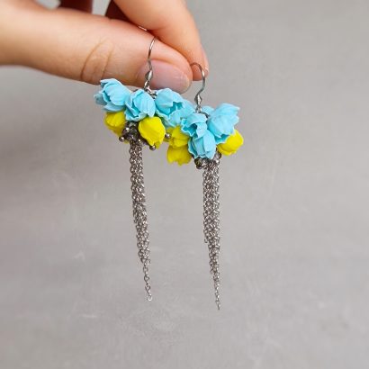Женский цветочные патриотичные серьги с длинной цепочкой