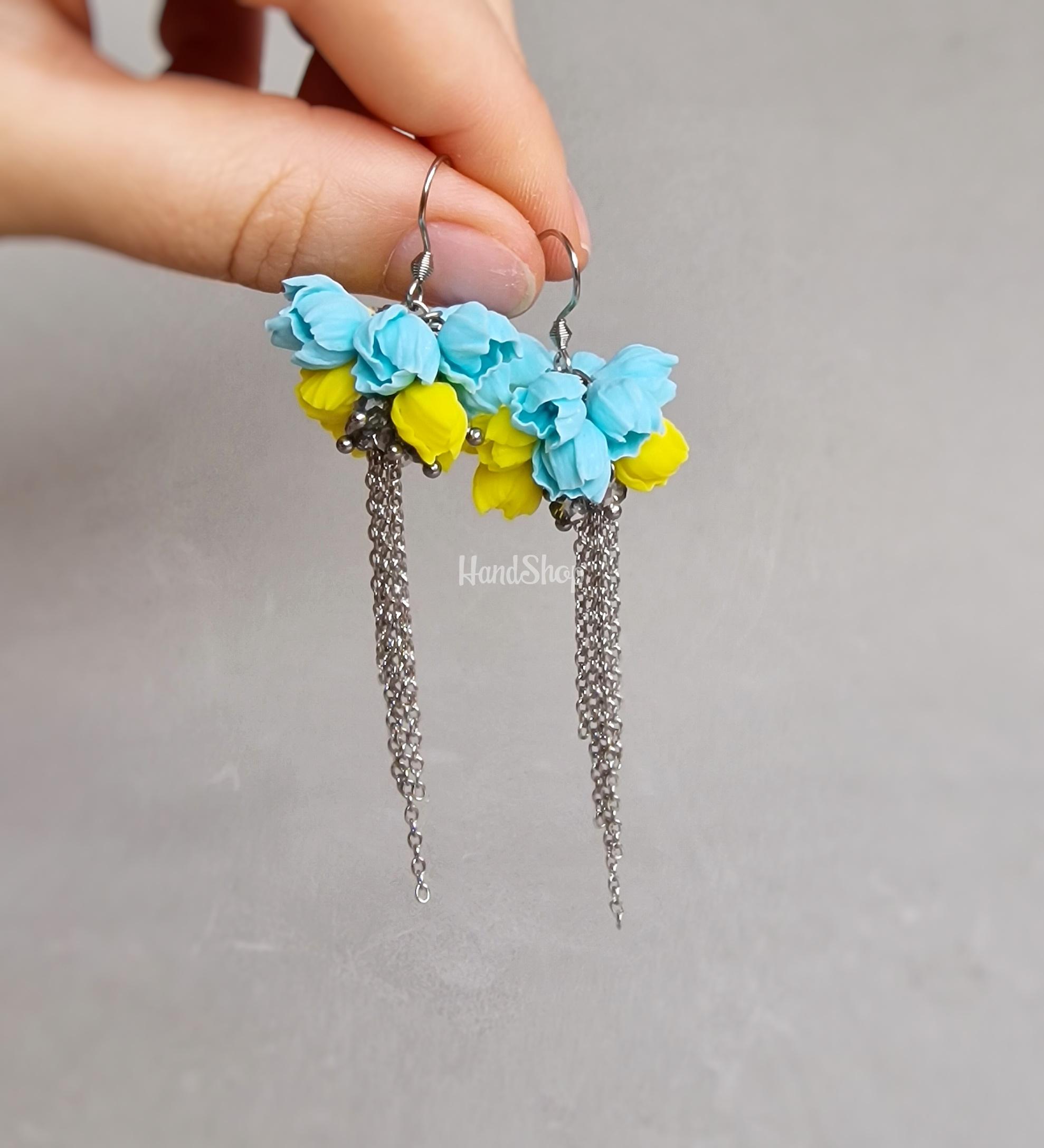 Женский цветочные патриотичные серьги с длинной цепочкой Женский цветочные патриотичные серьги с длинной цепочкой