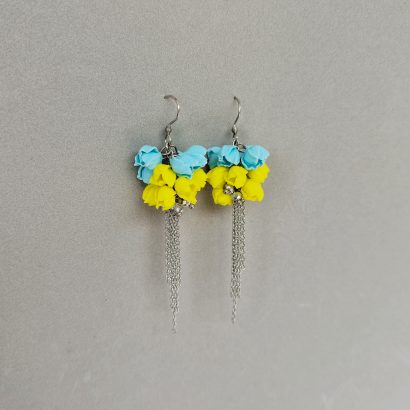 Женский цветочные патриотичные серьги с длинной цепочкой